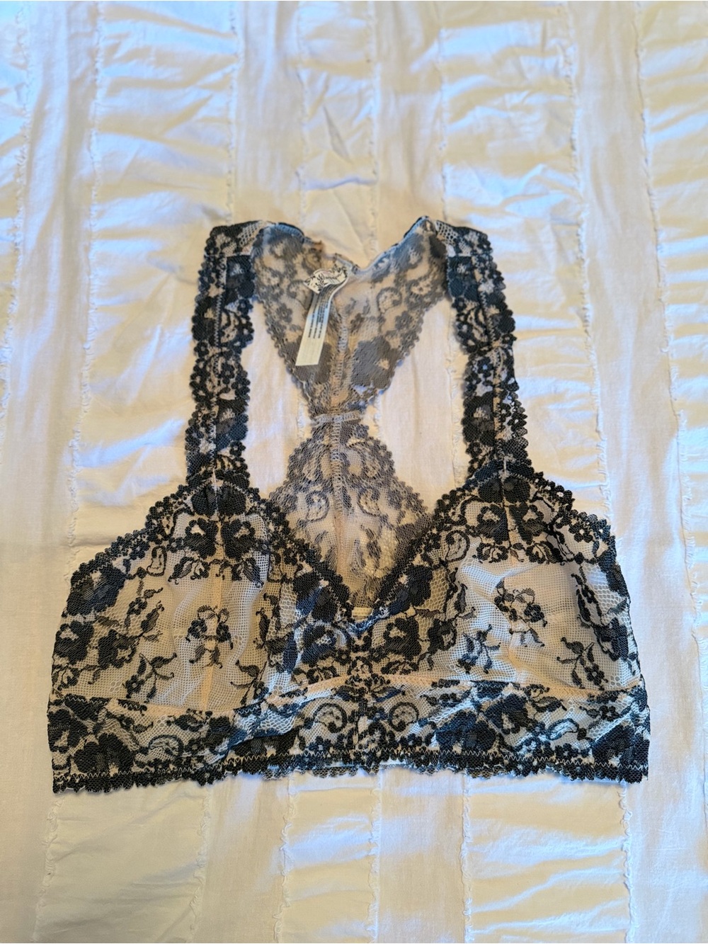 Free People Intimately Ivory Sheer Lace Racerback Bralette - Size L - Picture 6 of 6